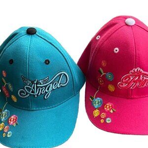 Princess Angel Y2K Vintage Strap Back Hat Pink/Blue Flower Embroidered Hats